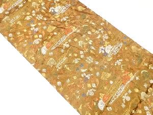 宝尽くしに鶴模様織出し袋帯